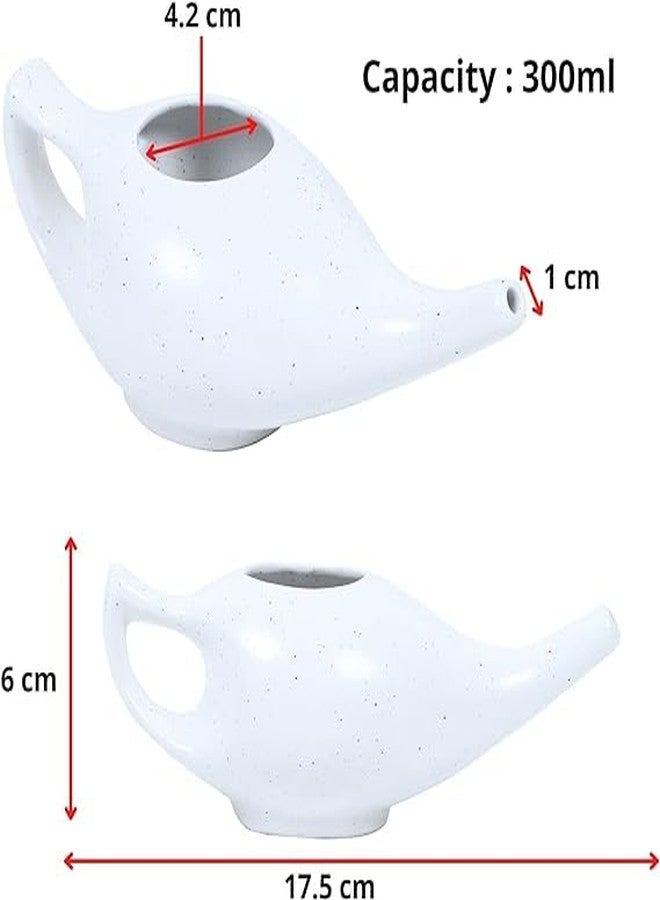 WHOLELIFEOBJECTS Leak Proof Durable Porcelain Ceramic Neti Pot Hold 300 Ml Water Comfortable Grip with 10 Sachet Neti Salt | Eco Friendly Natural Treatment for Sinus & Congestion (White Matt) - Image 3